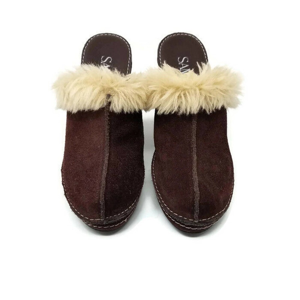 Sam & Libby SIBYLA Brown Winter Suede Fur Platform Clogs Mules Womens 6M - Picture 2 of 10